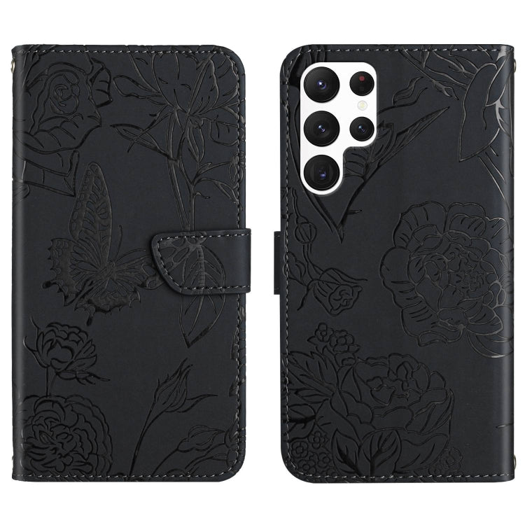 For Samsung Galaxy S25 Ultra 5G Skin Feel Butterfly Embossed Flip Leather Phone Case(Black) by buy2fix