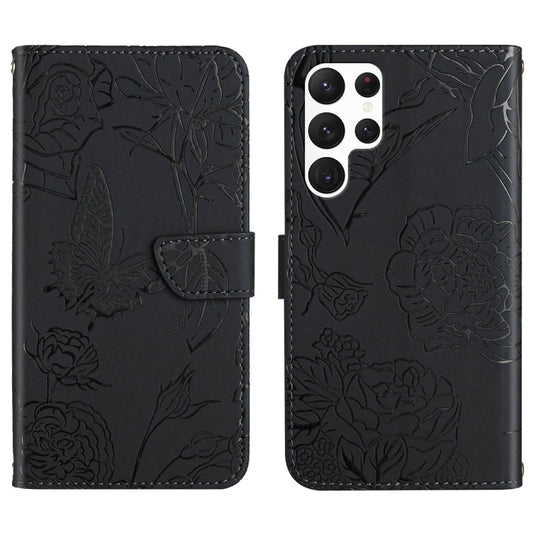 For Samsung Galaxy S25 Ultra 5G Skin Feel Butterfly Embossed Flip Leather Phone Case(Black) by buy2fix