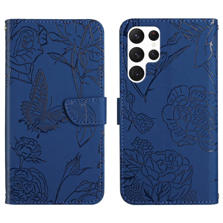 For Samsung Galaxy S25 Ultra 5G Skin Feel Butterfly Embossed Flip Leather Phone Case(Blue) by buy2fix