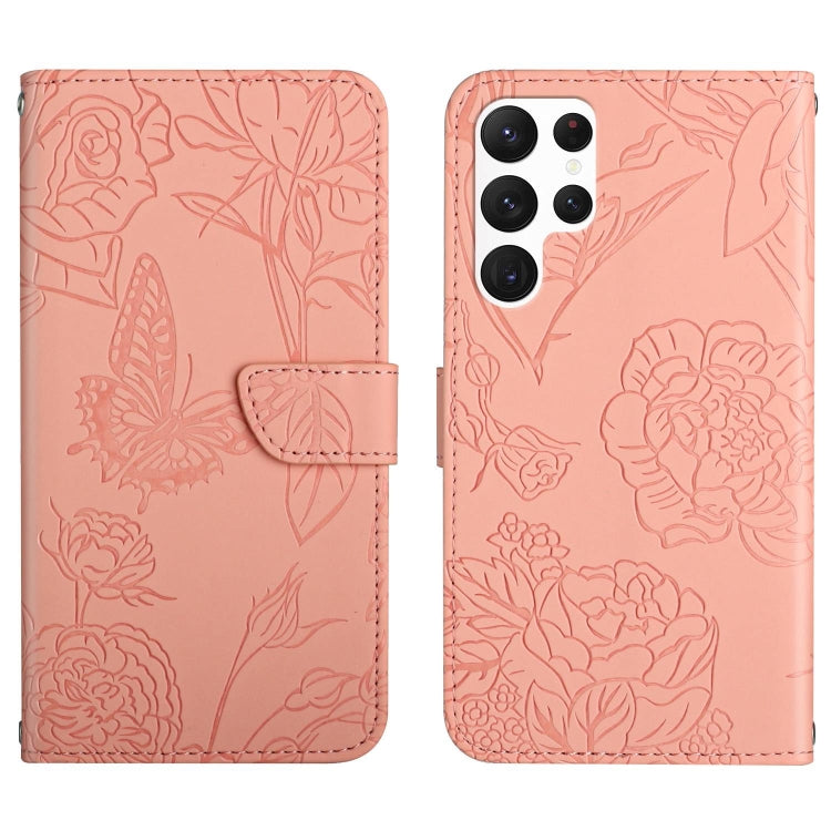 For Samsung Galaxy S25 Ultra 5G Skin Feel Butterfly Embossed Flip Leather Phone Case(Pink) by buy2fix