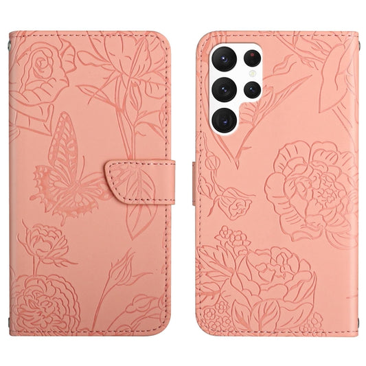 For Samsung Galaxy S25 Ultra 5G Skin Feel Butterfly Embossed Flip Leather Phone Case(Pink) by buy2fix