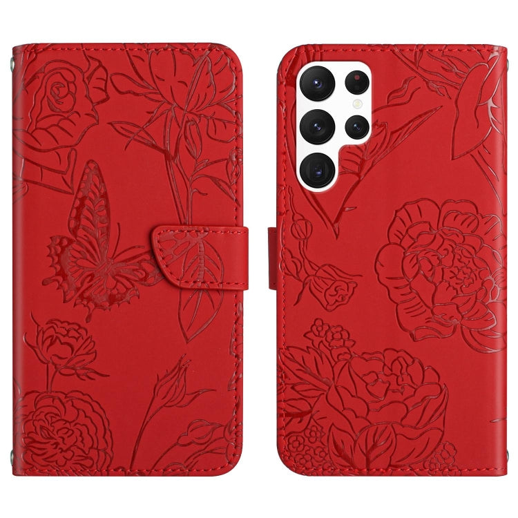 For Samsung Galaxy S25 Ultra 5G Skin Feel Butterfly Embossed Flip Leather Phone Case(Red) by buy2fix