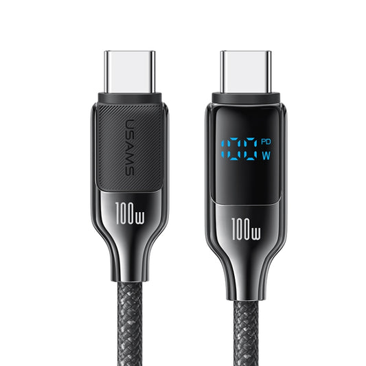 USAMS SJ742 100W USB-C / Type-C to USB-C / Type-C Zinc Alloy Digital Display Fast Data Cable, Length: 1.2m(Gun Color) - USB-C & Type-C Cable by USAMS | Online Shopping UK | buy2fix
