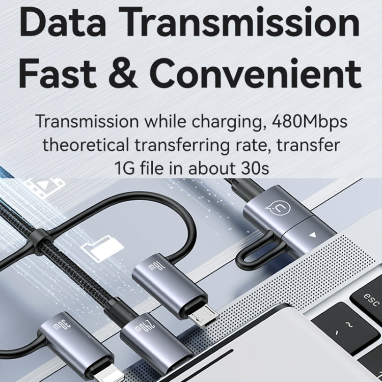 USAMS SJ738 240W 6 in 1 Aluminum Alloy Fast Data Charging Cable, Length: 2m(Gun Color) - Multifunction Cable by USAMS | Online Shopping UK | buy2fix