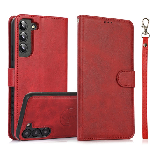 For Samsung Galaxy S23 5G Calf Texture 2 in 1 Detachable Magnetic Back Cover Leather Case(Red)