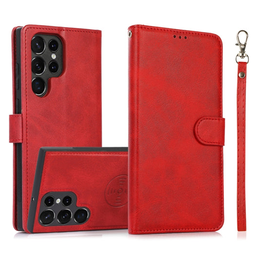 For Samsung Galaxy S23 Ultra 5G Calf Texture 2 in 1 Detachable Magnetic Back Cover Leather Case(Red)