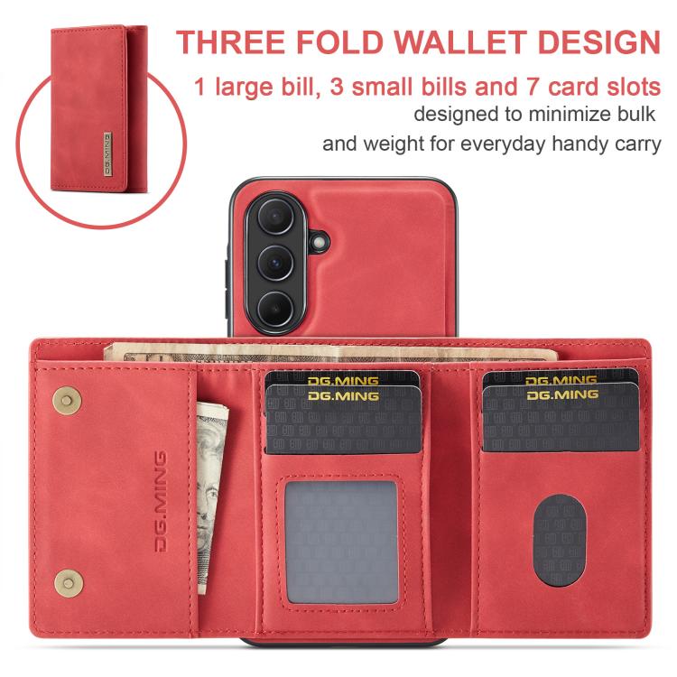 For Samsung Galaxy A56 5G DG.MING M1 Series 3-Fold Multi Card Wallet + Magnetic Phone Case(Red) - Galaxy Phone Cases by DG.MING | Online Shopping UK | buy2fix