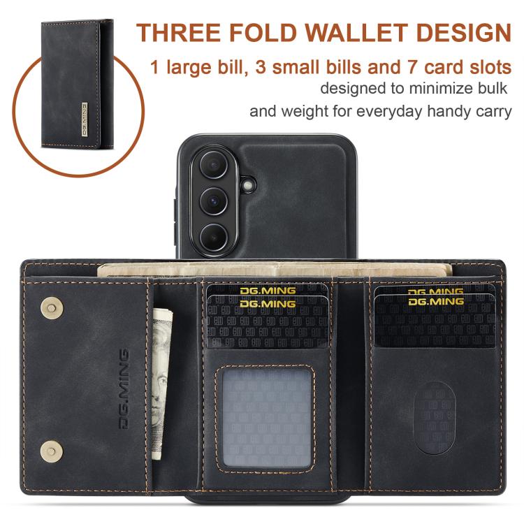 For Samsung Galaxy A56 5G DG.MING M1 Series 3-Fold Multi Card Wallet + Magnetic Phone Case(Black) - Galaxy Phone Cases by DG.MING | Online Shopping UK | buy2fix