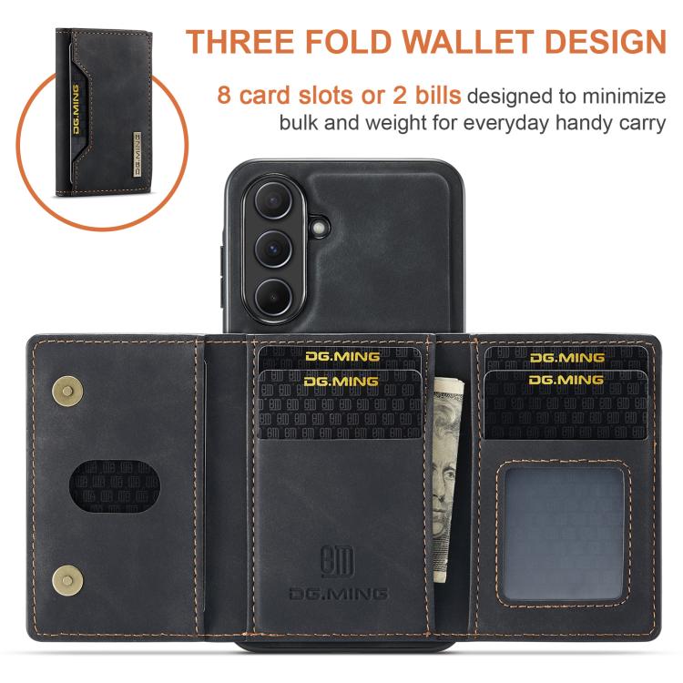 For Samsung Galaxy A56 5G DG.MING M2 Series 3-Fold Multi Card Bag + Magnetic Phone Case(Black) - Galaxy Phone Cases by DG.MING | Online Shopping UK | buy2fix