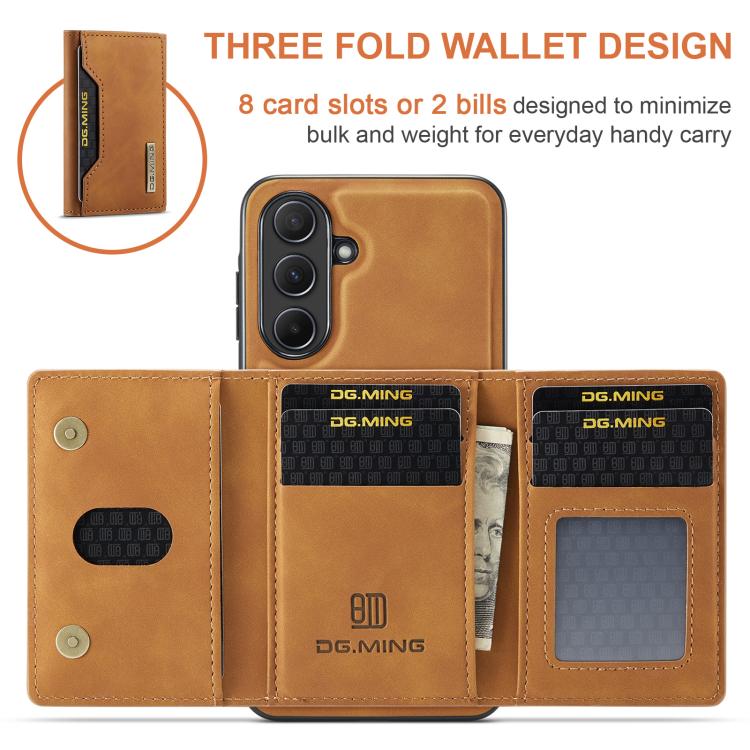 For Samsung Galaxy A56 5G DG.MING M2 Series 3-Fold Multi Card Bag + Magnetic Phone Case(Brown) - Galaxy Phone Cases by DG.MING | Online Shopping UK | buy2fix