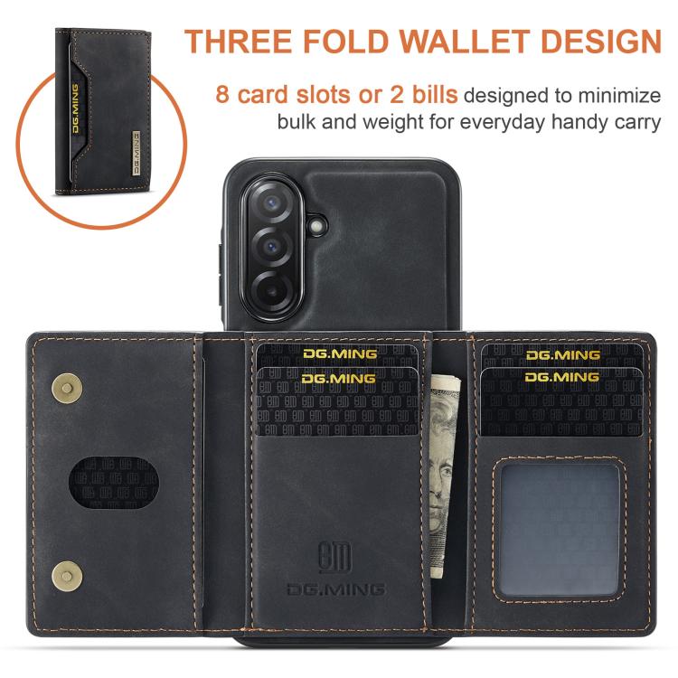 For Samsung Galaxy A26 5G DG.MING M2 Series 3-Fold Multi Card Bag + Magnetic Phone Case(Black) - Galaxy Phone Cases by DG.MING | Online Shopping UK | buy2fix