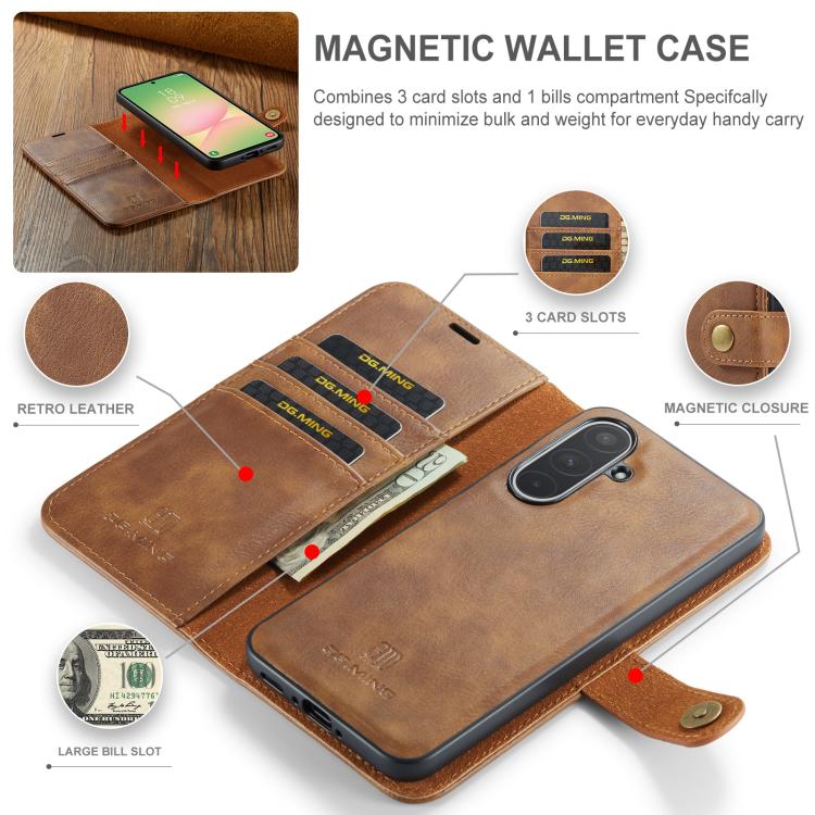 For Samsung Galaxy A56 5G DG.MING Crazy Horse Texture Detachable Magnetic Leather Case(Brown) - Galaxy Phone Cases by DG.MING | Online Shopping UK | buy2fix