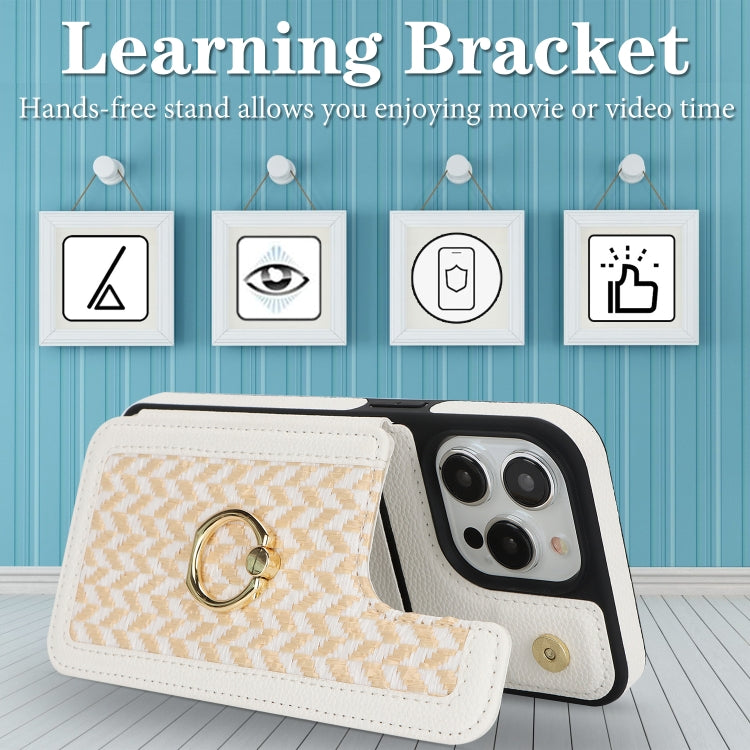 For iPhone 15 Pro Max Double Bckle Card Slot Full Coverage Phone Case with Cross-body Strap(White) - iPhone 15 Pro Max Cases by buy2fix | Online Shopping UK | buy2fix