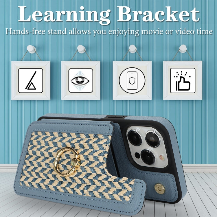 For iPhone 15 Pro Max Double Bckle Card Slot Full Coverage Phone Case with Cross-body Strap(Blue) - iPhone 15 Pro Max Cases by buy2fix | Online Shopping UK | buy2fix