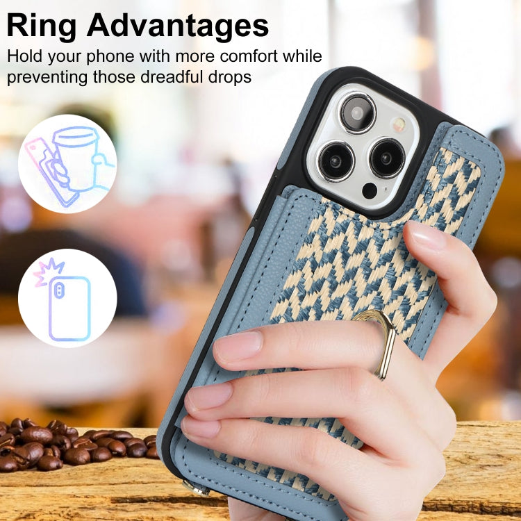 For iPhone 15 Pro Max Double Bckle Card Slot Full Coverage Phone Case with Cross-body Strap(Blue) - iPhone 15 Pro Max Cases by buy2fix | Online Shopping UK | buy2fix