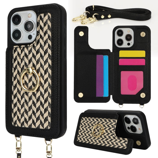 For iPhone 15 Pro Double Bckle Card Slot Full Coverage Phone Case with Cross-body Strap(Black) - iPhone 15 Pro Cases by buy2fix | Online Shopping UK | buy2fix