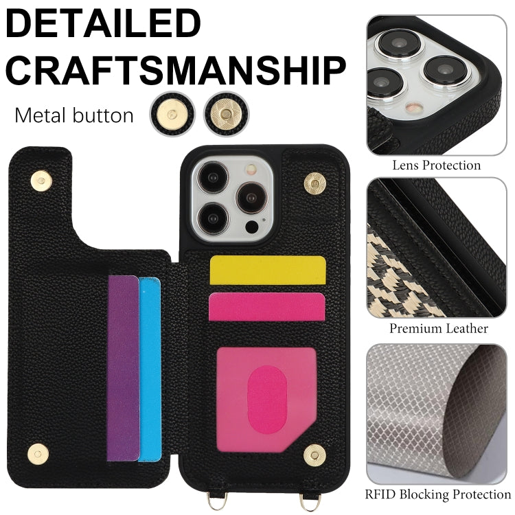 For iPhone 15 Pro Double Bckle Card Slot Full Coverage Phone Case with Cross-body Strap(Black) - iPhone 15 Pro Cases by buy2fix | Online Shopping UK | buy2fix