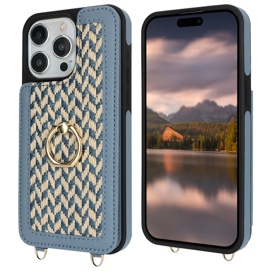 For iPhone 15 Pro Double Bckle Card Slot Full Coverage Phone Case with Cross-body Strap(Blue) - iPhone 15 Pro Cases by buy2fix | Online Shopping UK | buy2fix