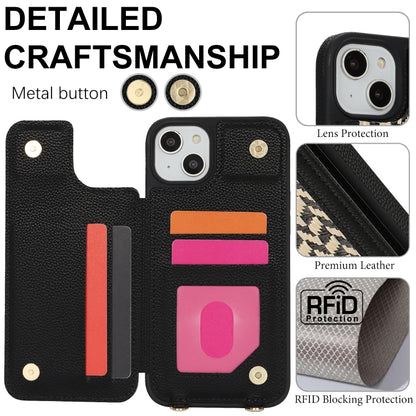For iPhone 15 Double Bckle Card Slot Full Coverage Phone Case with Cross-body Strap(Black) - iPhone 15 Cases by buy2fix | Online Shopping UK | buy2fix