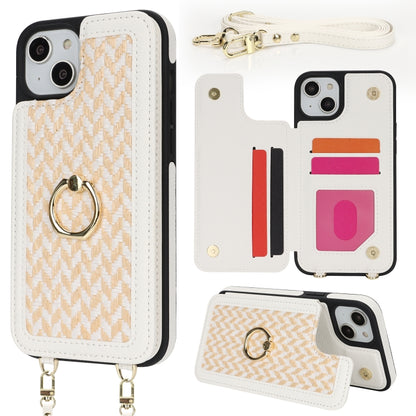 For iPhone 15 Double Bckle Card Slot Full Coverage Phone Case with Cross-body Strap(White) - iPhone 15 Cases by buy2fix | Online Shopping UK | buy2fix