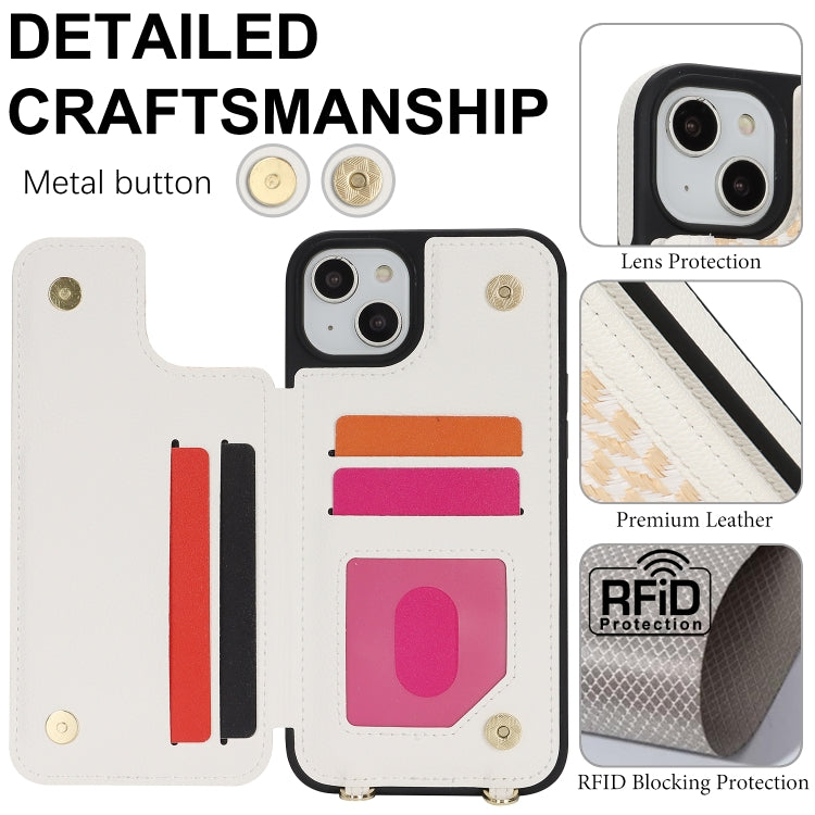 For iPhone 15 Double Bckle Card Slot Full Coverage Phone Case with Cross-body Strap(White) - iPhone 15 Cases by buy2fix | Online Shopping UK | buy2fix