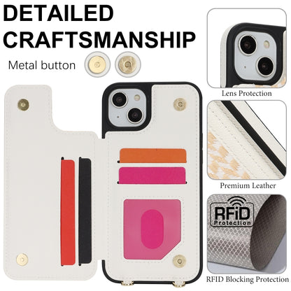 For iPhone 15 Double Bckle Card Slot Full Coverage Phone Case with Cross-body Strap(White) - iPhone 15 Cases by buy2fix | Online Shopping UK | buy2fix