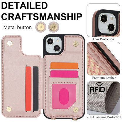 For iPhone 15 Double Bckle Card Slot Full Coverage Phone Case with Cross-body Strap(Rose Gold) - iPhone 15 Cases by buy2fix | Online Shopping UK | buy2fix
