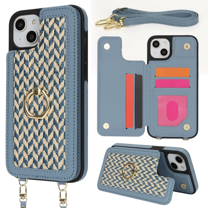 For iPhone 15 Double Bckle Card Slot Full Coverage Phone Case with Cross-body Strap(Blue) - iPhone 15 Cases by buy2fix | Online Shopping UK | buy2fix