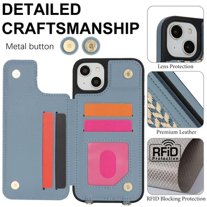 For iPhone 15 Double Bckle Card Slot Full Coverage Phone Case with Cross-body Strap(Blue) - iPhone 15 Cases by buy2fix | Online Shopping UK | buy2fix