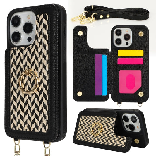 For iPhone 14 Pro Double Bckle Card Slot Full Coverage Phone Case with Cross-body Strap(Black) - iPhone 14 Pro Cases by buy2fix | Online Shopping UK | buy2fix