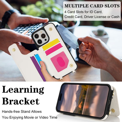 For iPhone 14 Pro Max Double Bckle Card Slot Full Coverage Phone Case with Cross-body Strap(White) - iPhone 14 Pro Max Cases by buy2fix | Online Shopping UK | buy2fix