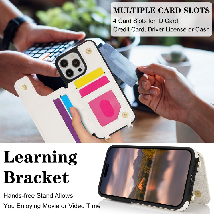 For iPhone 13 Pro Max Double Bckle Card Slot Full Coverage Phone Case with Cross-body Strap(White) - iPhone 13 Pro Max Cases by buy2fix | Online Shopping UK | buy2fix