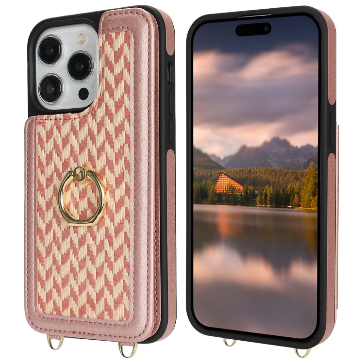 For iPhone 13 Pro Max Double Bckle Card Slot Full Coverage Phone Case with Cross-body Strap(Rose Gold) - iPhone 13 Pro Max Cases by buy2fix | Online Shopping UK | buy2fix
