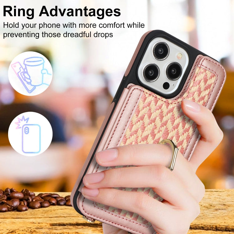 For iPhone 13 Pro Max Double Bckle Card Slot Full Coverage Phone Case with Cross-body Strap(Rose Gold) - iPhone 13 Pro Max Cases by buy2fix | Online Shopping UK | buy2fix