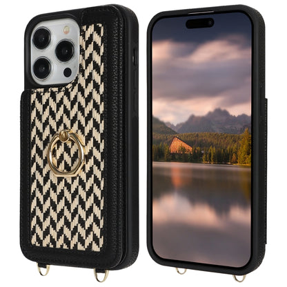 For iPhone 13 Pro Double Bckle Card Slot Full Coverage Phone Case with Cross-body Strap(Black) - iPhone 13 Pro Cases by buy2fix | Online Shopping UK | buy2fix