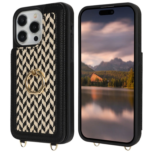 For iPhone 13 Pro Double Bckle Card Slot Full Coverage Phone Case with Cross-body Strap(Black) - iPhone 13 Pro Cases by buy2fix | Online Shopping UK | buy2fix