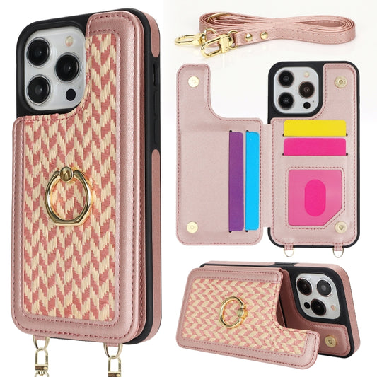 For iPhone 13 Pro Double Bckle Card Slot Full Coverage Phone Case with Cross-body Strap(Rose Gold) - iPhone 13 Pro Cases by buy2fix | Online Shopping UK | buy2fix