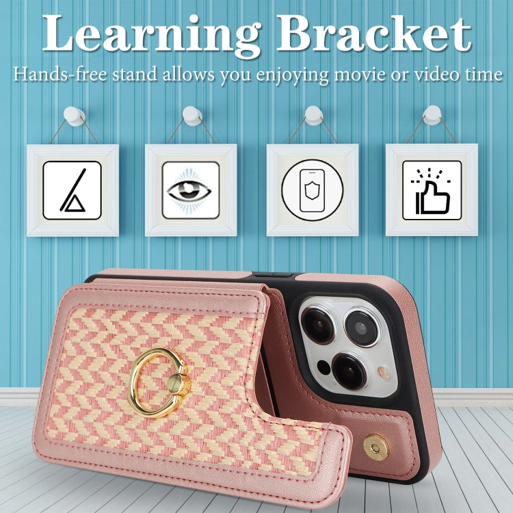 For iPhone 13 Pro Double Bckle Card Slot Full Coverage Phone Case with Cross-body Strap(Rose Gold) - iPhone 13 Pro Cases by buy2fix | Online Shopping UK | buy2fix