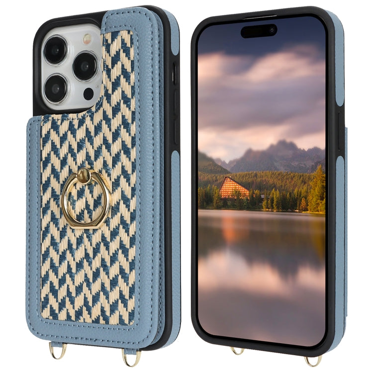 For iPhone 13 Pro Double Bckle Card Slot Full Coverage Phone Case with Cross-body Strap(Blue) - iPhone 13 Pro Cases by buy2fix | Online Shopping UK | buy2fix