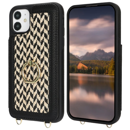 For iPhone 12 Double Bckle Card Slot Full Coverage Phone Case with Cross-body Strap(Black) - iPhone 12 / 12 Pro Cases by buy2fix | Online Shopping UK | buy2fix