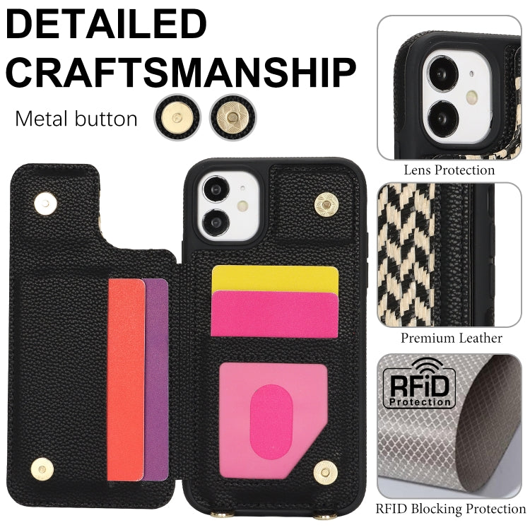For iPhone 12 Double Bckle Card Slot Full Coverage Phone Case with Cross-body Strap(Black) - iPhone 12 / 12 Pro Cases by buy2fix | Online Shopping UK | buy2fix