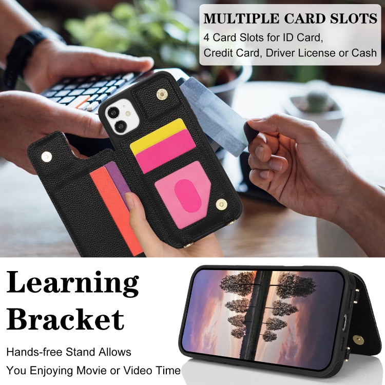 For iPhone 12 Double Bckle Card Slot Full Coverage Phone Case with Cross-body Strap(Black) - iPhone 12 / 12 Pro Cases by buy2fix | Online Shopping UK | buy2fix