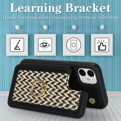 For iPhone 12 Double Bckle Card Slot Full Coverage Phone Case with Cross-body Strap(Black) - iPhone 12 / 12 Pro Cases by buy2fix | Online Shopping UK | buy2fix