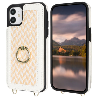 For iPhone 12 Double Bckle Card Slot Full Coverage Phone Case with Cross-body Strap(White) - iPhone 12 / 12 Pro Cases by buy2fix | Online Shopping UK | buy2fix