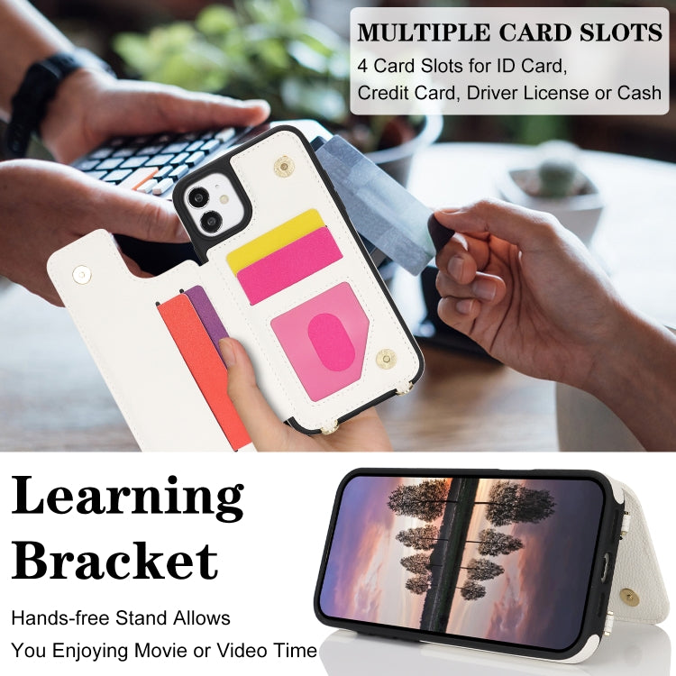 For iPhone 12 Double Bckle Card Slot Full Coverage Phone Case with Cross-body Strap(White) - iPhone 12 / 12 Pro Cases by buy2fix | Online Shopping UK | buy2fix