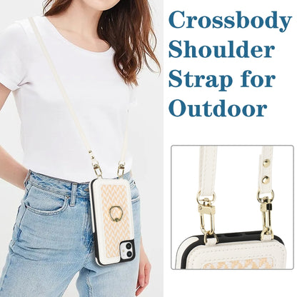For iPhone 12 Double Bckle Card Slot Full Coverage Phone Case with Cross-body Strap(White) - iPhone 12 / 12 Pro Cases by buy2fix | Online Shopping UK | buy2fix