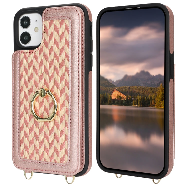 For iPhone 12 Double Bckle Card Slot Full Coverage Phone Case with Cross-body Strap(Rose Gold) - iPhone 12 / 12 Pro Cases by buy2fix | Online Shopping UK | buy2fix
