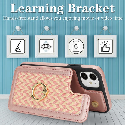 For iPhone 12 Double Bckle Card Slot Full Coverage Phone Case with Cross-body Strap(Rose Gold) - iPhone 12 / 12 Pro Cases by buy2fix | Online Shopping UK | buy2fix