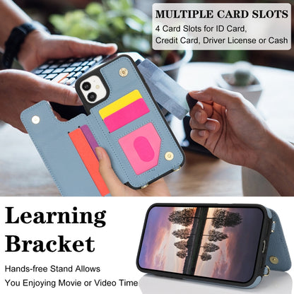 For iPhone 12 Double Bckle Card Slot Full Coverage Phone Case with Cross-body Strap(Blue) - iPhone 12 / 12 Pro Cases by buy2fix | Online Shopping UK | buy2fix