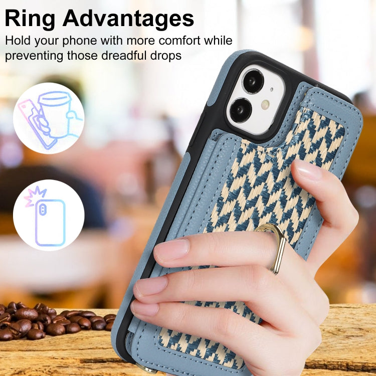 For iPhone 12 Double Bckle Card Slot Full Coverage Phone Case with Cross-body Strap(Blue) - iPhone 12 / 12 Pro Cases by buy2fix | Online Shopping UK | buy2fix